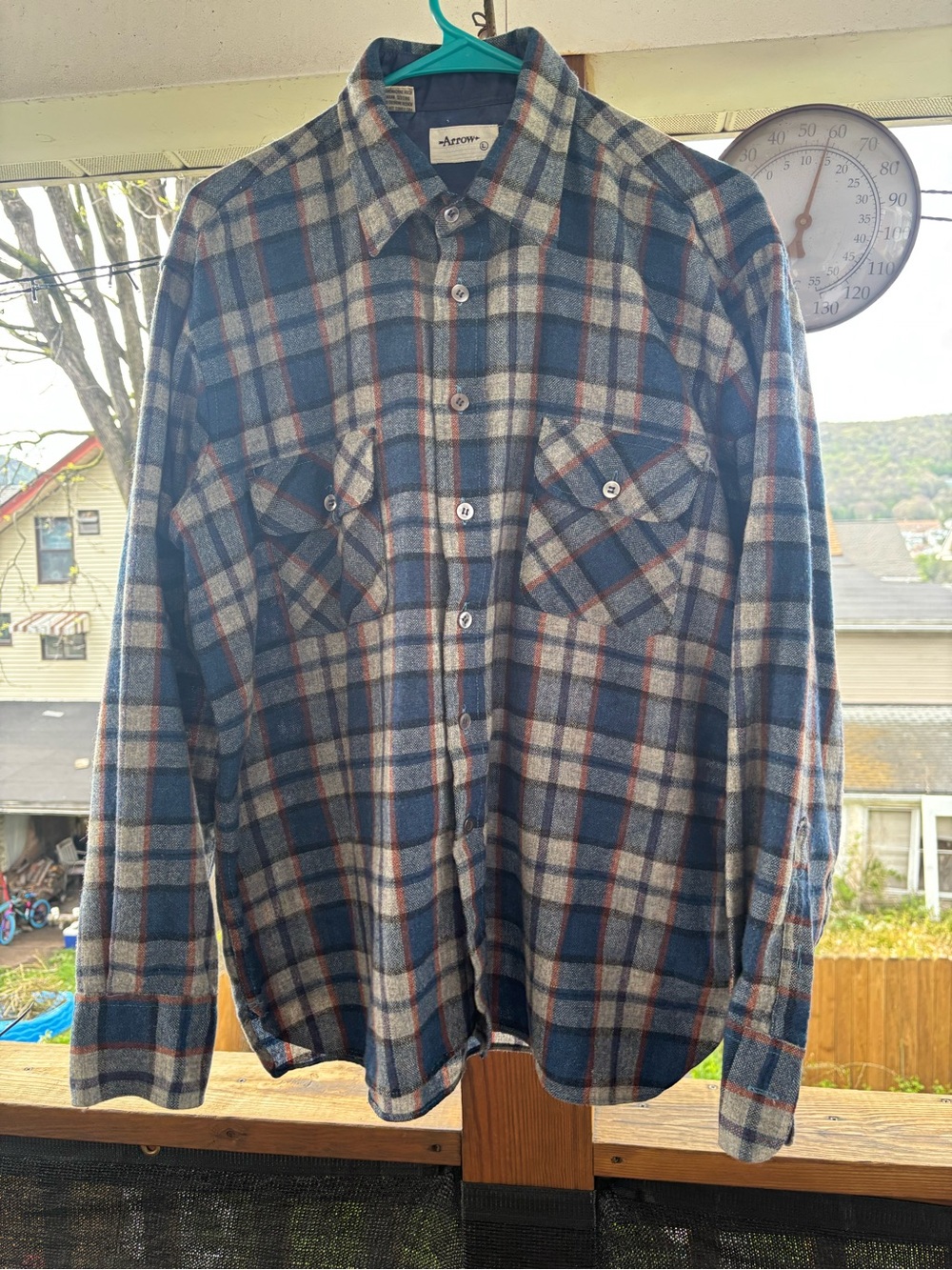 80s Arrow Men’s Blue and Cream Plaid Button-Down Shirt